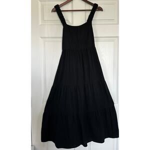Maurices Tiered Dress XL Black Cotton Double Gauze Coastal Boho Cottage $45